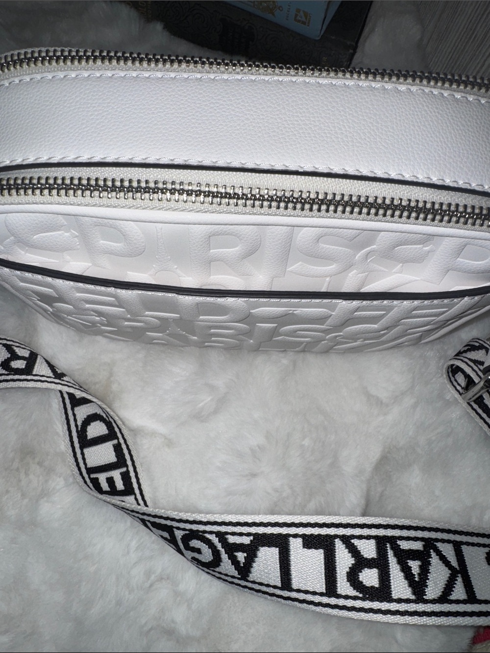 Karl Lagerfeld White Textured Logo Crossbody with Branded Strap - Picture 6 of 10